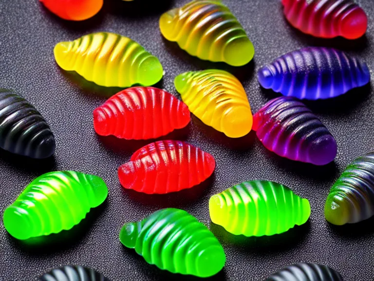 Prompt: gummy trilobites, many colors and flavors, product photography, recipes. com, 4 k appedtizing