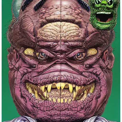 Prompt: portrait of crazy slimer, symmetrical, by yoichi hatakenaka, masamune shirow, josan gonzales and dan mumford, ayami kojima, takato yamamoto, barclay shaw, karol bak, chuck close