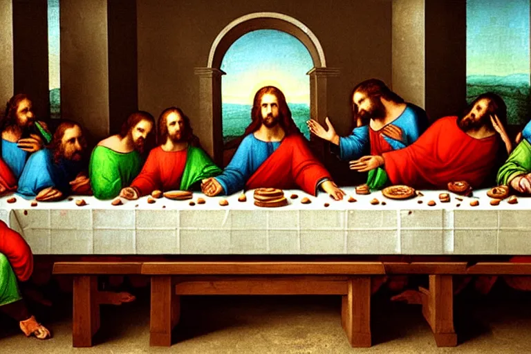 Image similar to jesus christ on a mac during the last supper by leonardo davinci