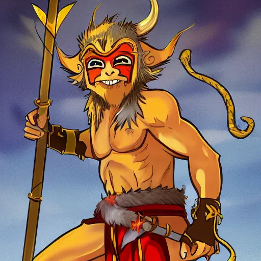 Image similar to sun wukong the monkey king in the art style of demon slayer