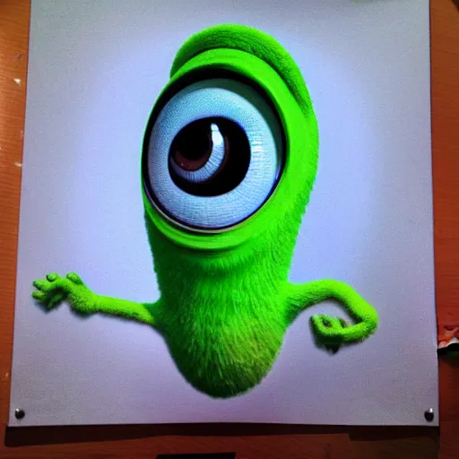 Image similar to portrait of Mike Wazowski in human form