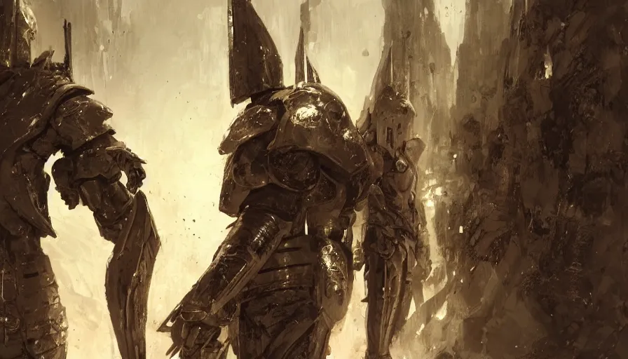 Prompt: Knights Templar wearing sci-fi space javelin armor, concept art, digital illustration, painting, by John Harris, Emil Melmoth, Craig Mullins, yoji shinkawa, artstation, moebius comic, Marc Simonetti, lan McQue, Kentaro, Miura, hyper detailed, cinematic