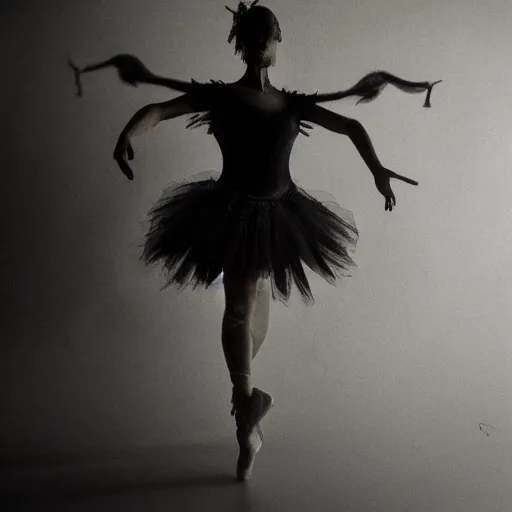 Image similar to dark ballerina, emil melmoth, portrait, concept art, deviantart, dark, 3 5 mm, chiaroscuro, surrealist, victorian, mist, dark, dancing in an empty room