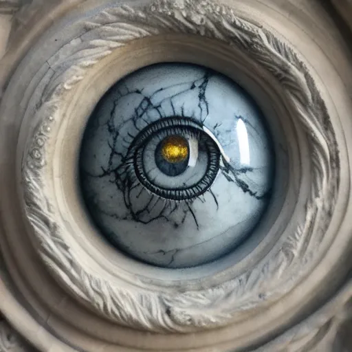 Image similar to marble statue of an intricately detailed eye floating, symmetrical