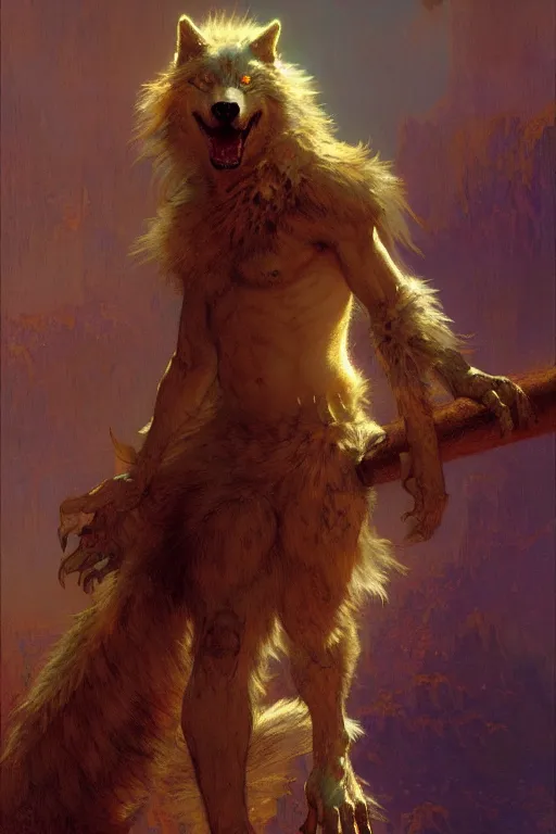 Image similar to pearlescent turquoise moon, wolf monster, character design, painting by gaston bussiere, craig mullins, greg rutkowski, alphonse mucha, trending on artstation