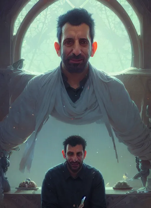 Image similar to highly detailed portrait of issam harris, unreal engine, fantasy art by greg rutkowski, loish, rhads, ferdinand knab, makoto shinkai and lois van baarle, ilya kuvshinov, rossdraws, tom bagshaw, alphonse mucha, global illumination, radiant light, detailed and intricate environment