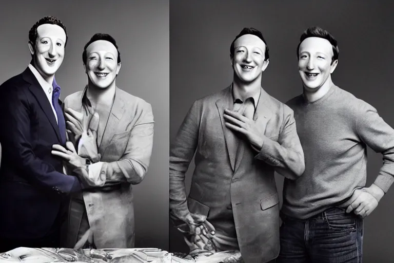 Prompt: a highly realistic national portrait winner, hasselblad medium format portrait of zuckerberg and elon musk and jef bezos, crying. by anne leibovitz