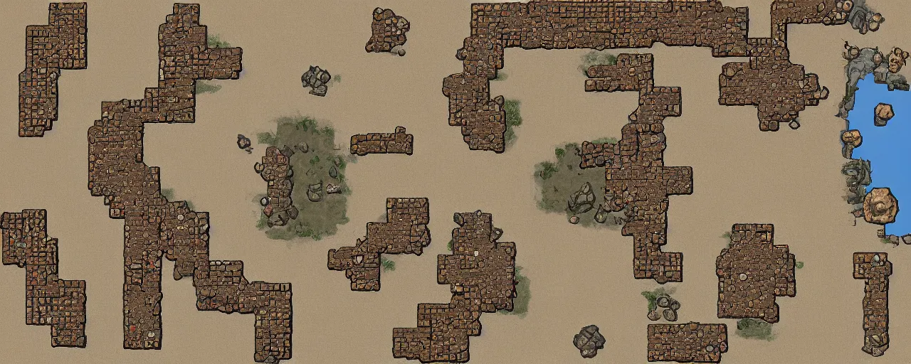 Image similar to Top-down Dungeons and Dragons battlemap for a desert tomb