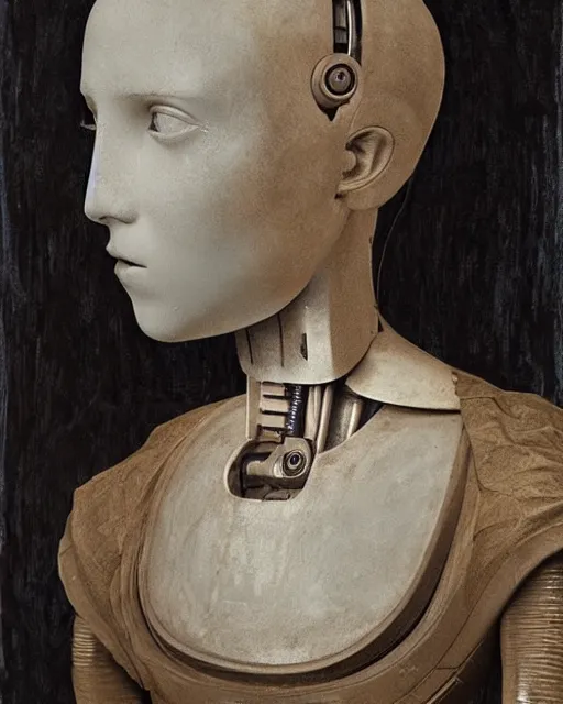 Image similar to millie bobby brown as a robot by leonardo da vinci