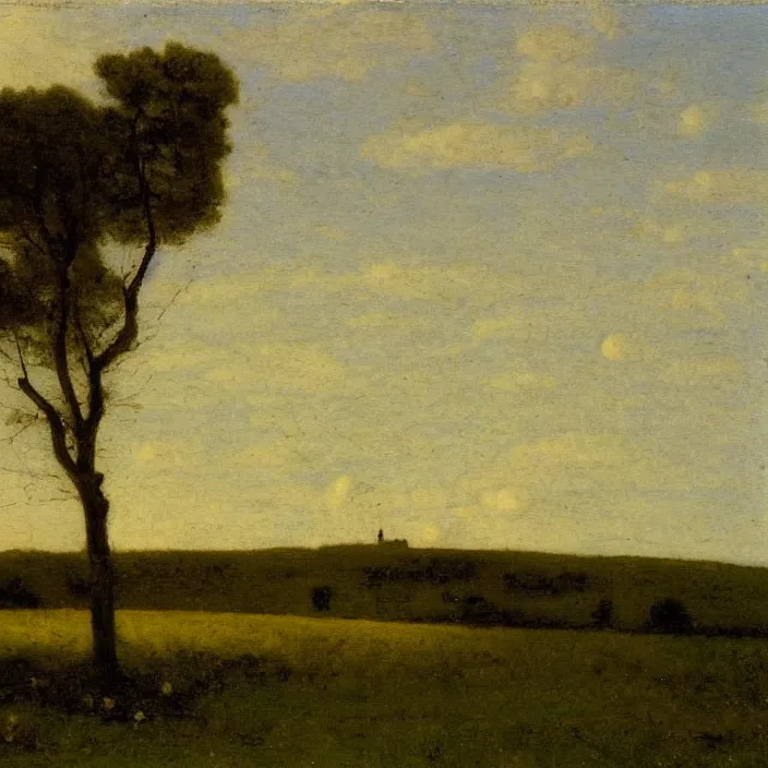 Image similar to a building in a landscape, by george inness