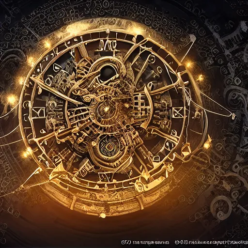 Image similar to complex magic mechanism, time machine flying over the earth, steampunk, indian style, ornament, mechanism leaving, a luminous trail, intricate clockwork, photorealistic rendering, 4 k rendering, intricate details,