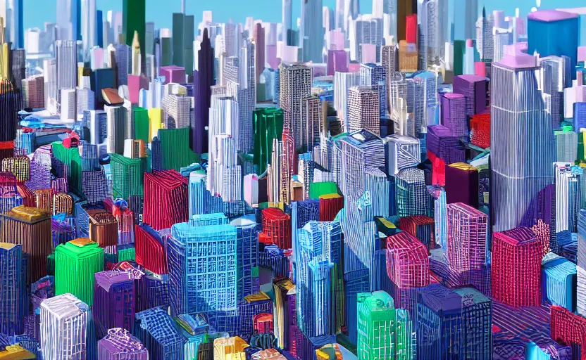 Prompt: blocks of colorful jello in the shape of the chicago skyline by anthony danielle and ray canlas jr, photorealistic, tilt shift, shallow depth of field, unreal engine render, octane render, 8 k