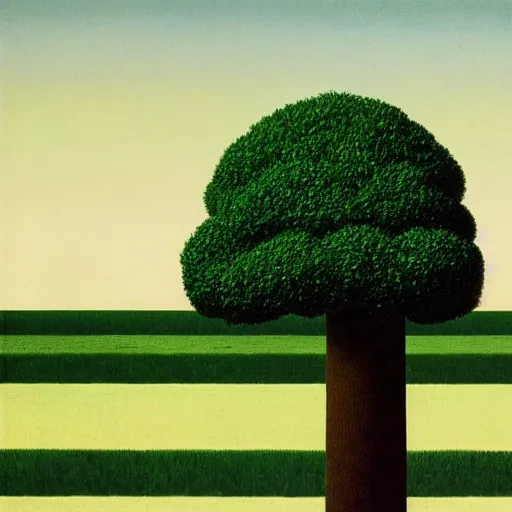 Prompt: A single bonzai tree, by Rene Magritte