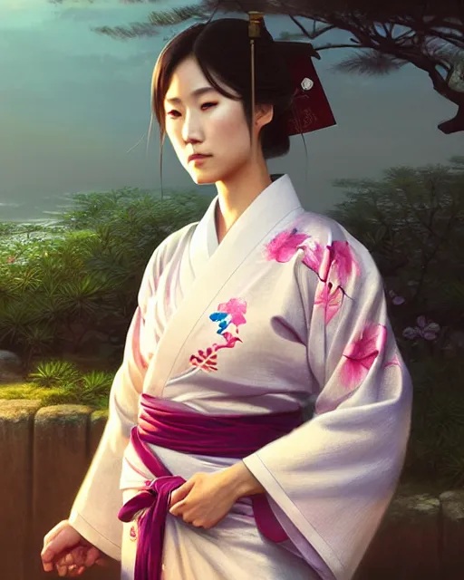 Image similar to a beautiful okinawa girl wear elegant yukata in festival | | summer night, realistic shaded, pleasant face, good looking, fine details, 4 k realistic, cryengine, realistic shaded lighting poster by greg rutkowski, magali villeneuve, artgerm, jeremy lipkin and michael garmash and rob rey