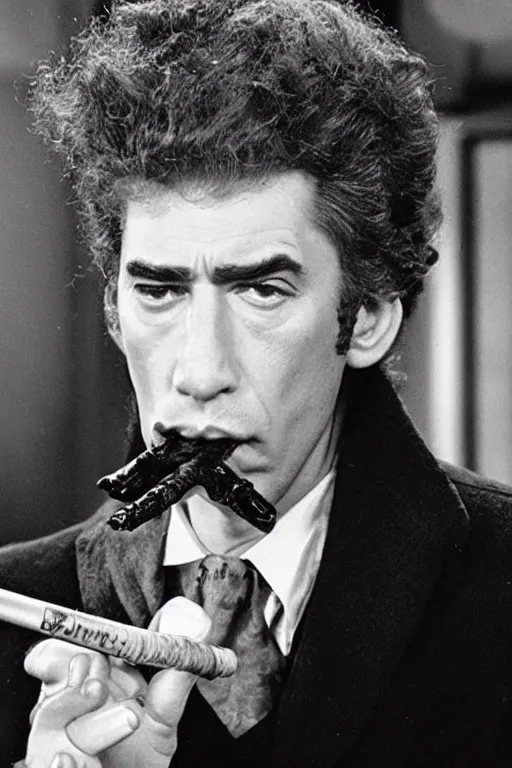 Image similar to photo of kramer smoking a pipe