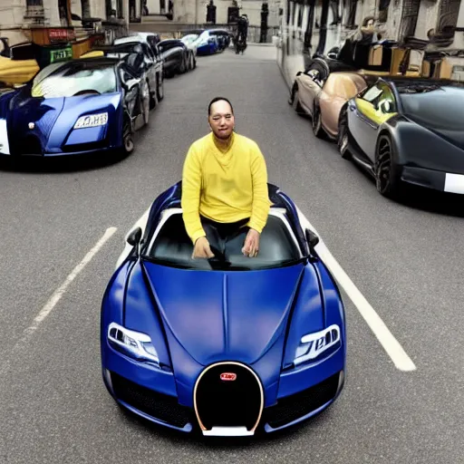 Prompt: andrew tate sitting on a bugatti