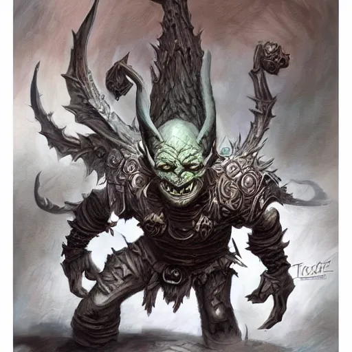 Image similar to concept art, painting of a goblin in the style of todd lockwood, dungeons and dragons, detailed