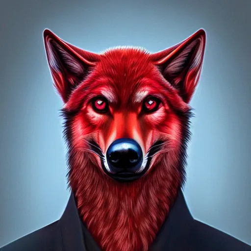 Prompt: portrait of a red color wolf in a suit, D&D, fantasy, elegant, badass, highly detailed, slim, digital painting, artstation, concept art, sharp focus, illustration