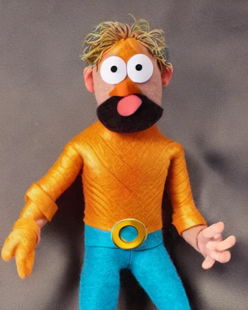 Image similar to aquaman as a muppet. highly detailed felt. realistic photo. 4 k.