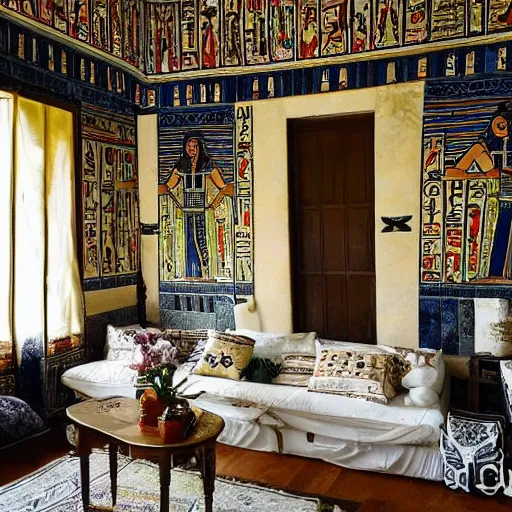 Prompt: victorian x ancient egyptian egyptian home