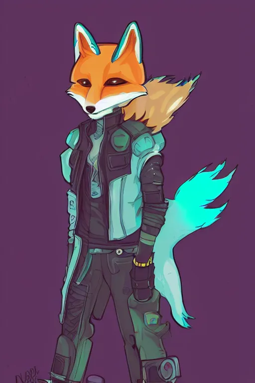 Prompt: a cyberpunk anthropomorphic fox with a fluffy tail!!!, comic art, trending on furaffinity, cartoon, kawaii, backlighting, furry art, chibi, pastel