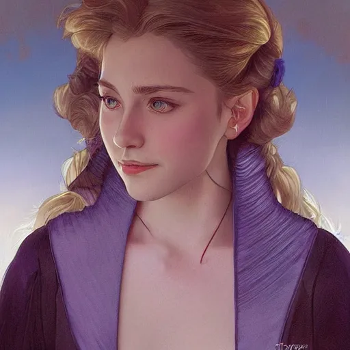 Prompt: portrait of a young beautiful Hillary Clinton in her 20s. violet evergarden with big blue eyes, fantasy, intricate, elegant, highly detailed, digital painting, artstation, concept art, smooth, sharp focus, illustration, art by artgerm and greg rutkowski and alphonse mucha