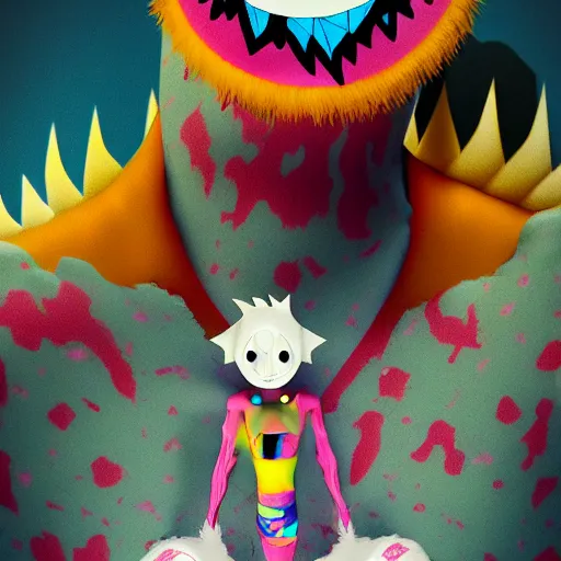 Image similar to misbehaving fuzzy monster, in the style of billelis and james jean and pedro conti and stanley kubrick, inspired by die antwoord, kawaii colors, photorealistic, epic, super technical, 3 d render