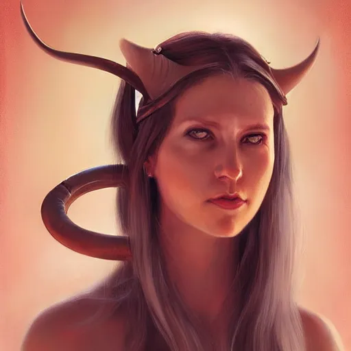 Prompt: Portrait of a woman, horns, pointed ears by Mandy Jurgens