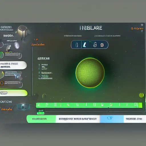 Image similar to a habitable alien exoplanet depicted on a futuristic interface, ui, onscreen info and labels, garden world info screen