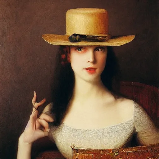 Prompt: portrait of a woman wearing a bowler hat, by howard david johnson.