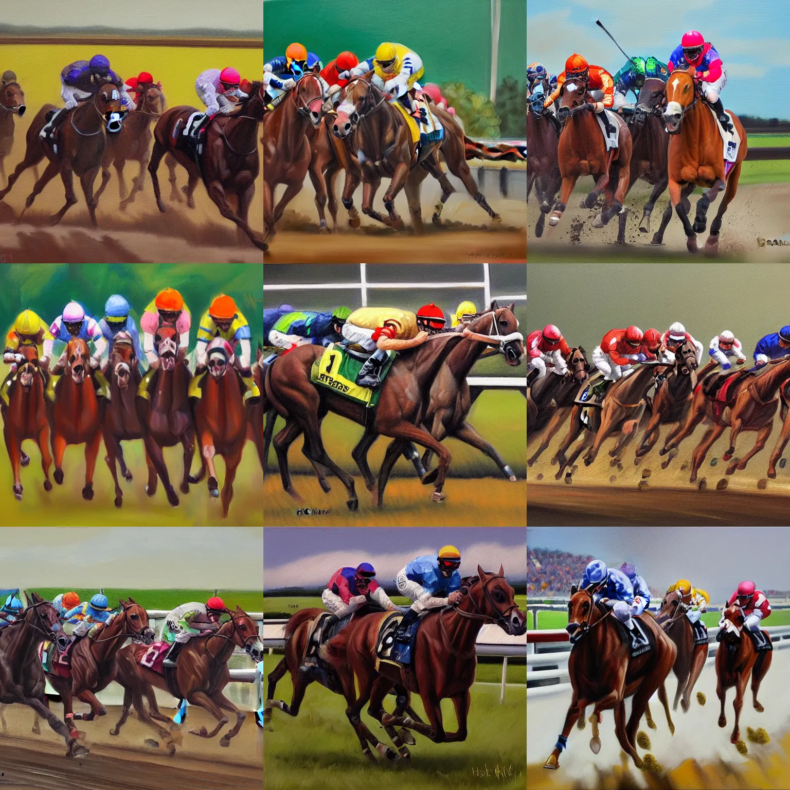 Prompt: horse racing, oil painting