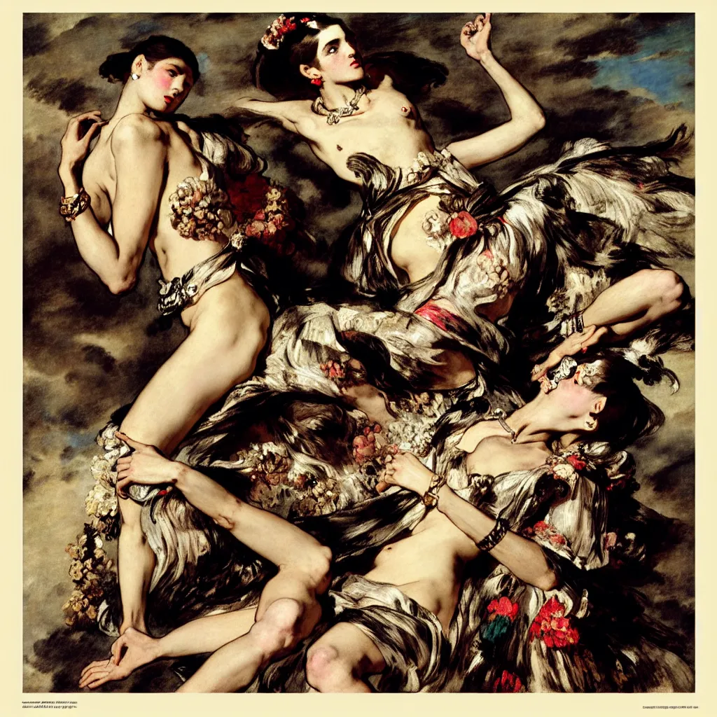 Image similar to fashion advertising campaign by eugene delacroix, highly detailed, intricate