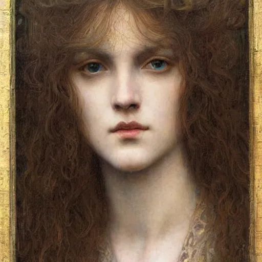Image similar to detailed realistic beautiful young medieval queen face portrait by jean delville and ruan jia, art nouveau, symbolist, visionary, gothic, pre - raphaelite