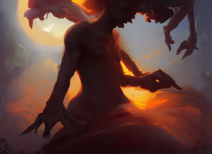 Prompt: portrait of photorealistic shadow demon, beautiful park landscape at night, rule of thirds, painting by sargent and leyendecker, fantasy, medium shot, intricate, matte painting, crimson gradient, dynamic lighting, by greg rutkowski and greg tocchini and james gilleard and joe fenton and greg manchess