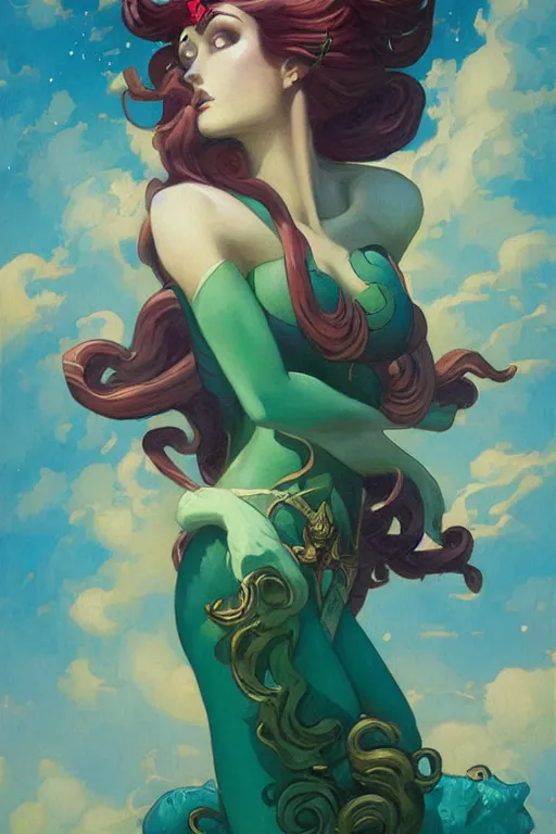 Image similar to Sailor Neptune by Peter Mohrbacher in the style of Gaston Bussière, Art Nouveau