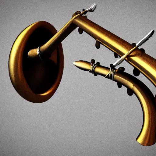 Image similar to a 3 d render of a medieval blowing horn, winding horn, animal horn, higly detailed, mystic, artwork