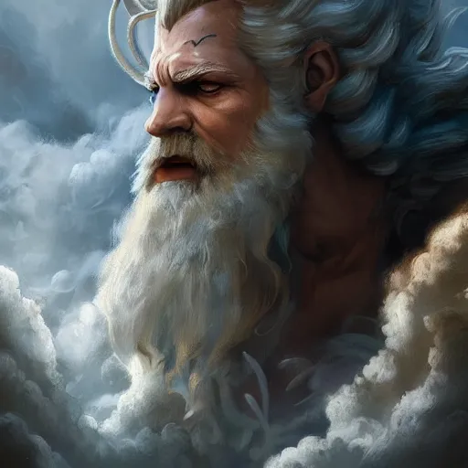 Image similar to an epic digital art of Zeus in thunderclouds by Diego Gisbert Llorens, Zeus, epic painting, masterpiece, hyperdetailed, artstation, cgsociety, 8k