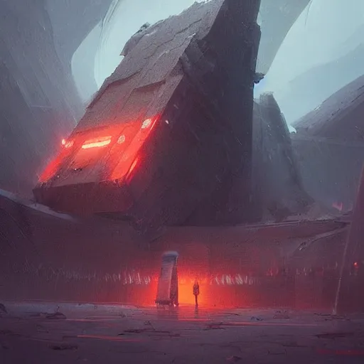 Prompt: concept art by greg rutkowski, desolate space colony exterior, megalithic brutalist buildings, harsh environment, reddish lighting, depressing atmosphere, scifi, highly detailed portrait, digital painting, artstation, concept art, smooth, sharp foccus ilustration, artstation hq