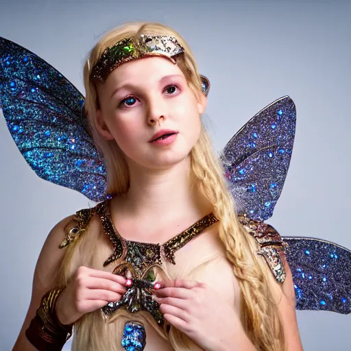 Image similar to photo of a beautiful fairy warrior with sparkly armour