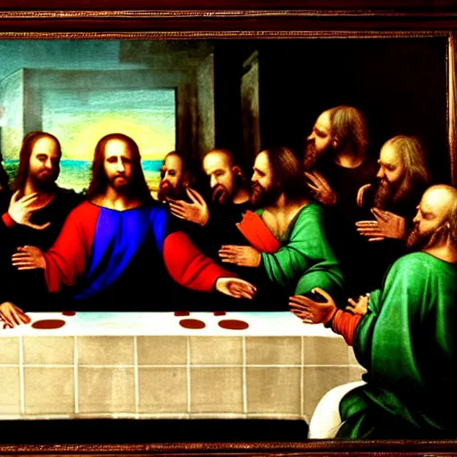 Prompt: a beautiful painting of donald trump participating in the last supper, by leonardo da vinci, ultra - detailed, 8 k