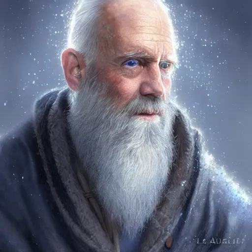 Prompt: Old man, vivid sparkling blue eyes, bushy white beard, digital painting, lots of details, extremely detailed, 4k, intricate, brush strokes, Mark Arian, Artgerm, Bastien Lecouffe-Deharme