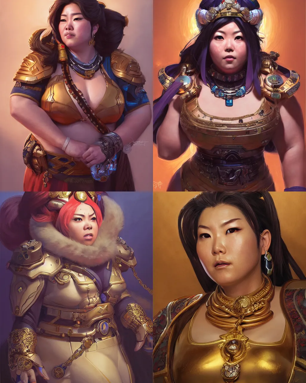 Prompt: portrait, mei from overwatch as the queen of an ancient civilization, by diego gisbert llorens and donato giancola, regal, chubby, dramatic lighting, intricate, hyper realistic, ultradetailed, centered, cinematographic