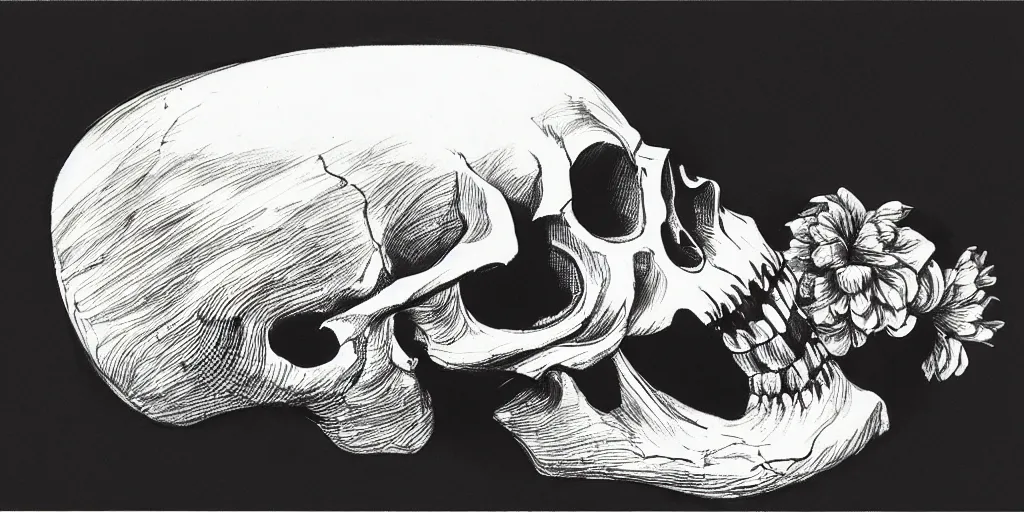 Image similar to ink lineart drawing of a screaming skull on a white background, etchings by goya, chinese brush pen illustration, high contrast, deep black tones, contour