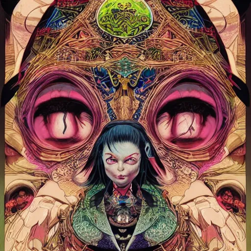 Image similar to portrait of crazy fortune teller, symmetrical, by yoichi hatakenaka, masamune shirow, josan gonzales and dan mumford, ayami kojima, takato yamamoto, barclay shaw, karol bak, yukito kishiro