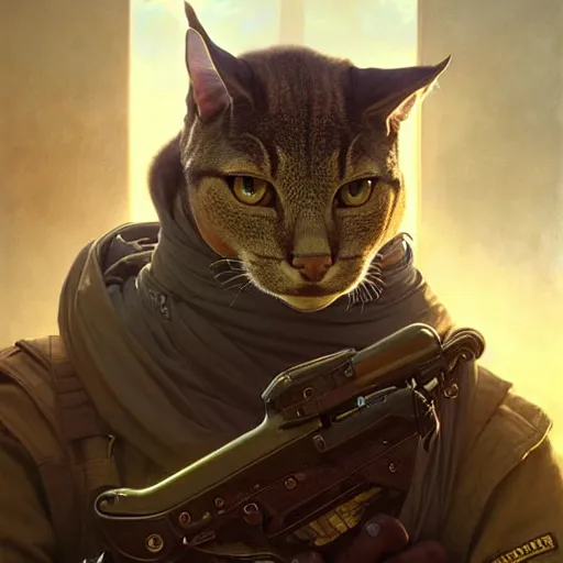 Image similar to portrait painting of a friendly tabaxi police officer, ultra realistic, concept art, intricate details, eerie, highly detailed, photorealistic, octane render, 8 k, unreal engine. art by artgerm and greg rutkowski and magali villeneuve and alphonse mucha