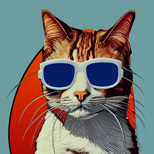 Prompt: a cat wearing sunglasses, pop art, moebius, award winning