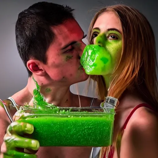 Image similar to people drinking green predator blood for fun.