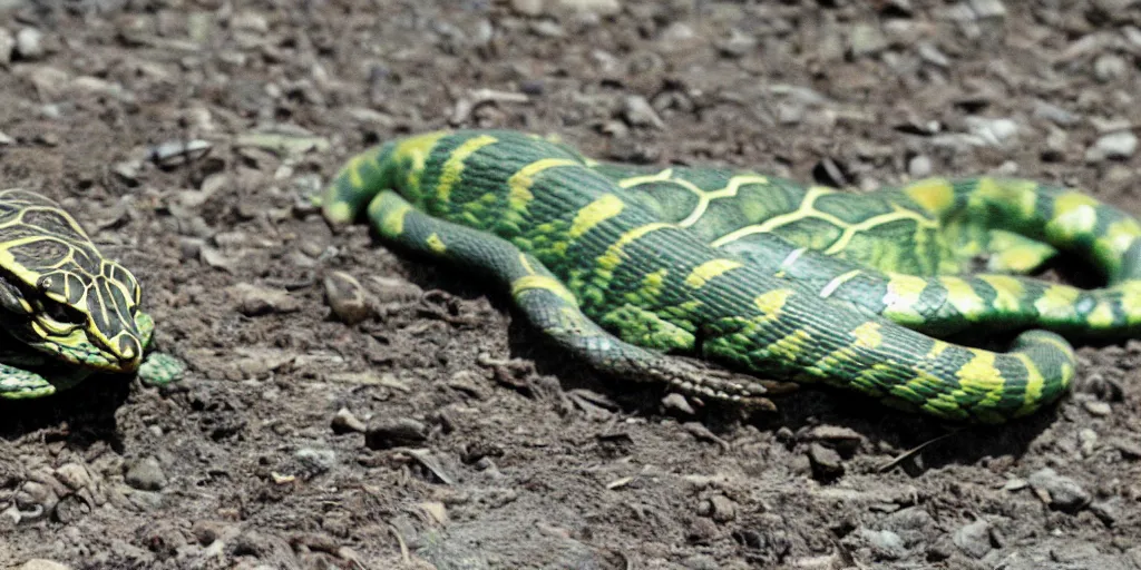 Image similar to viper and tortoise genetically engineered hybrid