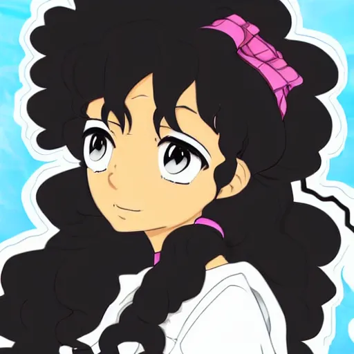 Prompt: A brown skinned woman with black curly hair as an anime character, highly detailed, anime