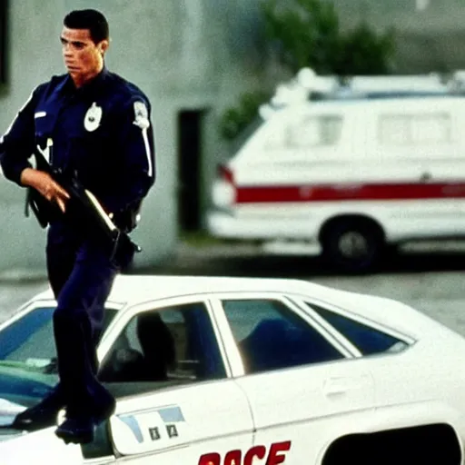 Image similar to movie still of cristiano ronaldo as a police officer in the movie Heat (1995), cinematic, dante spinotti,